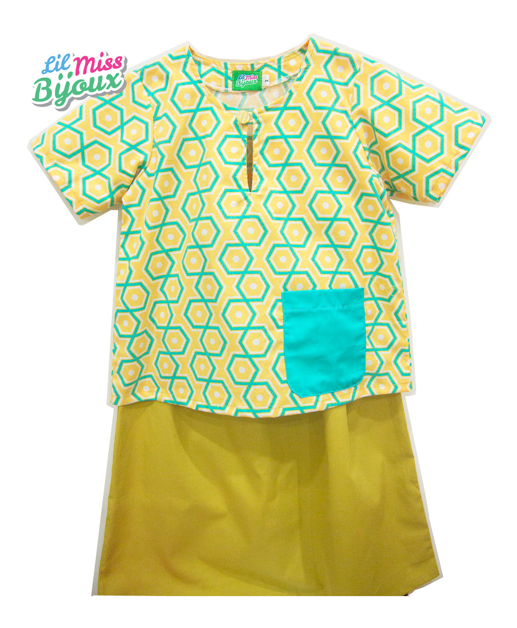 Baju Kurung Kanak-Kanak HAZEL-HEXMUST-2 2Y Hazel Hexagon In Mustard - Image 1