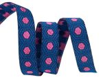 (Tula Pink Ribbons) Slow and Steady, Tiny Pink Tortoise Dots On Dark Blue 3/8"