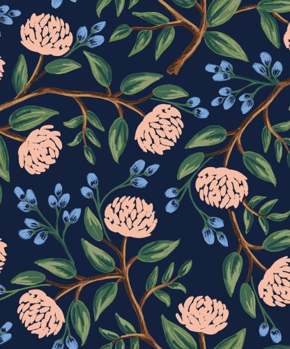 Seasons Fabrics Designers Threads RP102-NA2 Wildwood - Peonies - Navy Fabric